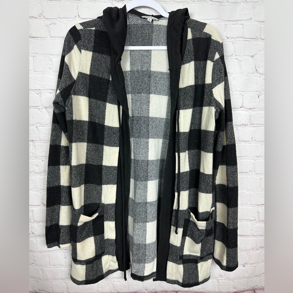 White Birch Buffalo Plaid Cardigan Hooded Long Sleeve‎ Women's size M GUC
